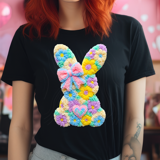 Bright Floral Easter Bunny Faux Yarn Transfer