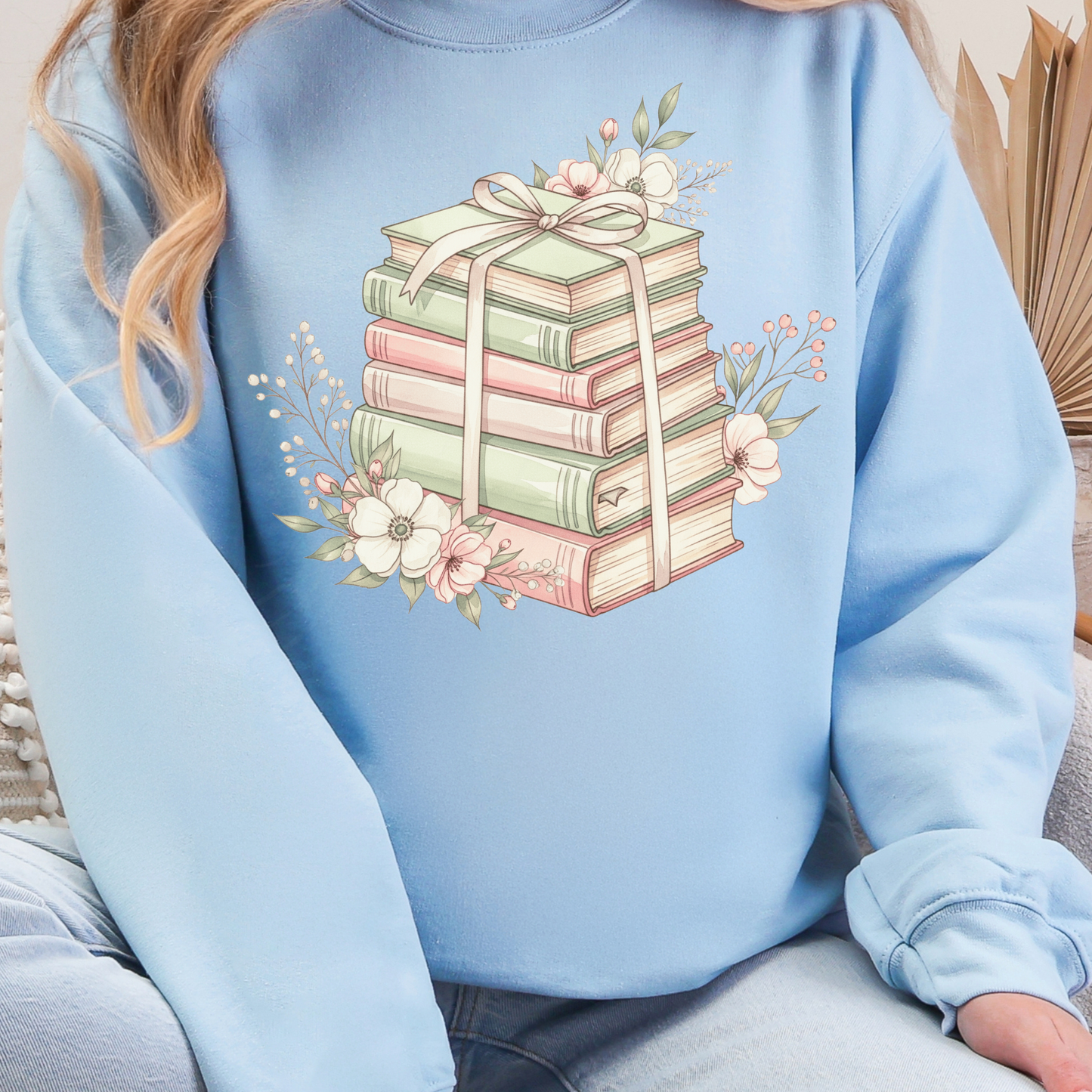 Pink And Green Floral Stacked Books Transfer **Sold Separately**