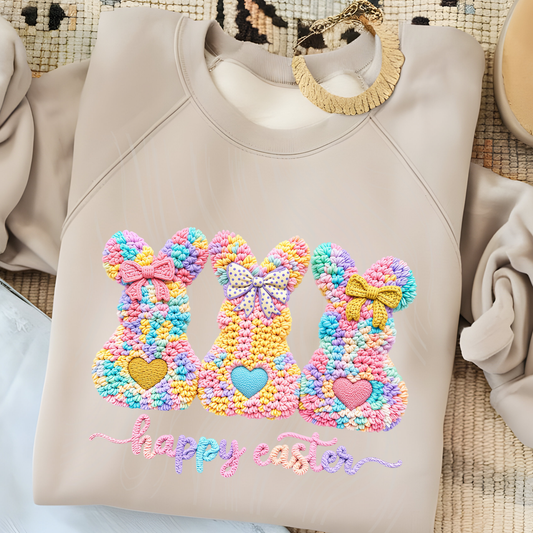 Faux Yarn Coquette Easter Bunnies Transfer