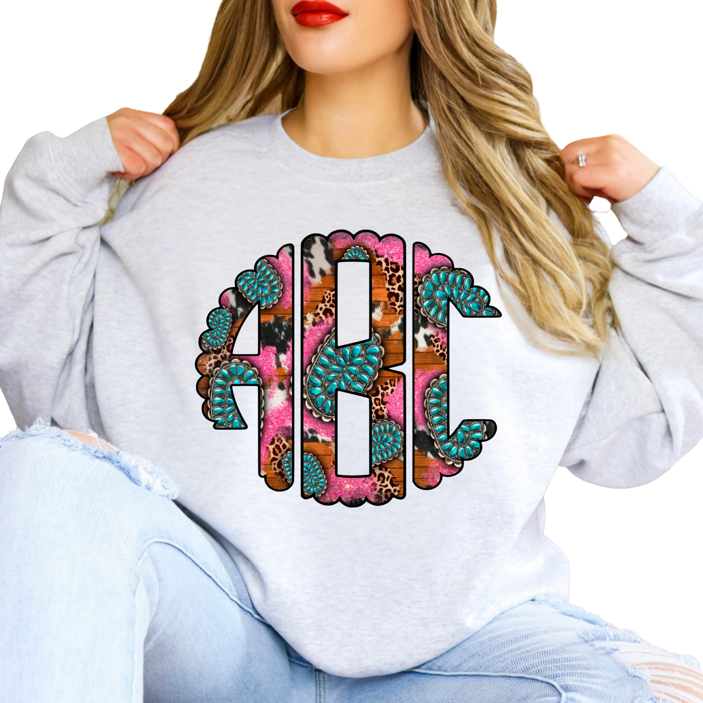 Turquoise Cowhide Leopard - Custom Monogram Transfer