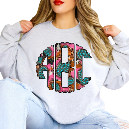 Turquoise Cowhide Leopard - Custom Monogram Transfer