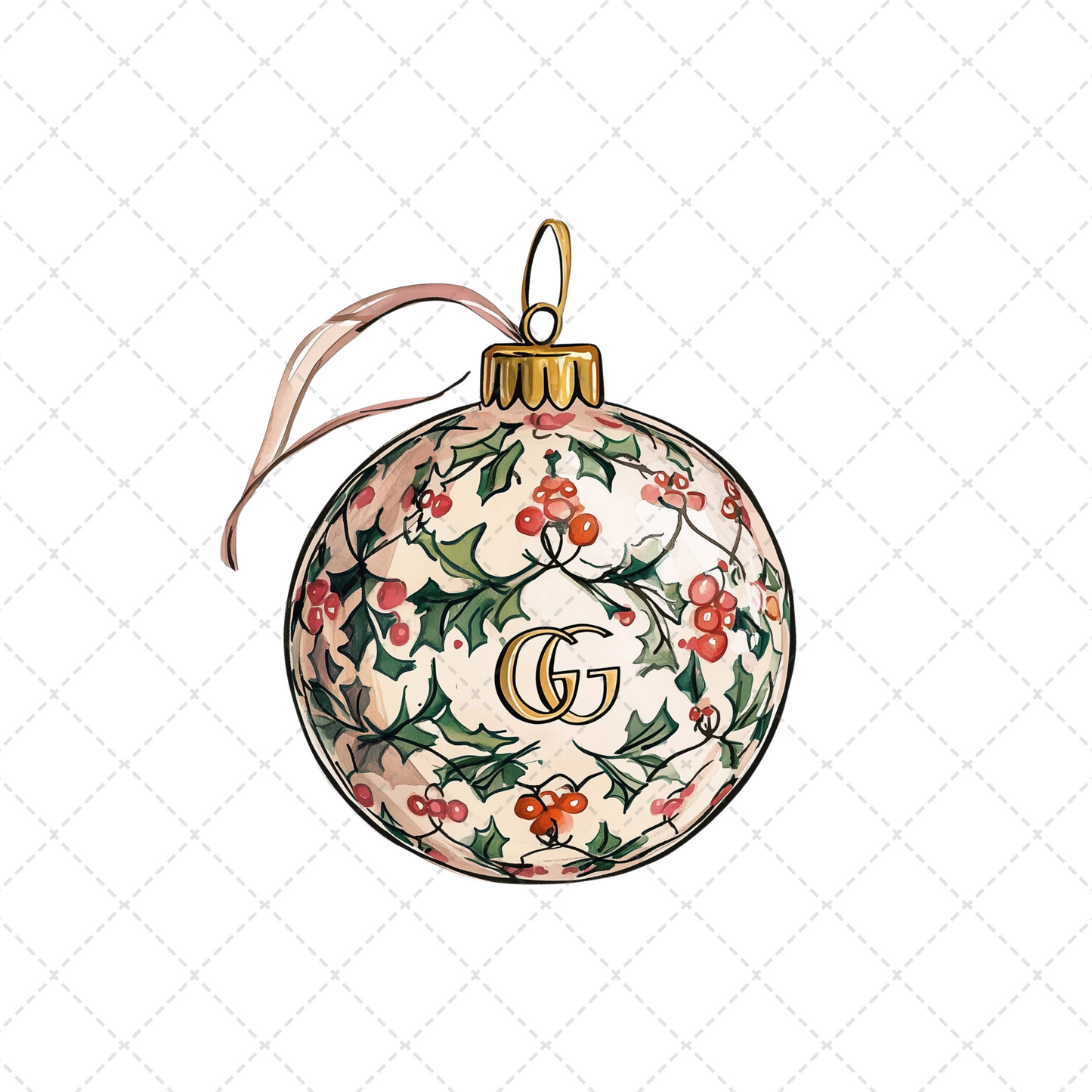 Preppy Christmas Holly Ornament Transfer