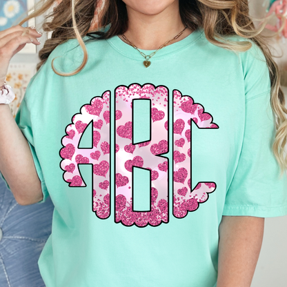 Valentine Glitter Pink Heart - Custom Monogram Transfer