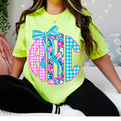 Mix Floral Checkered Preppy  - Custom Monogram Transfer