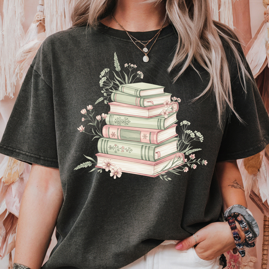 Pink And Green Floral Stacked Books Transfer **Sold Separately**