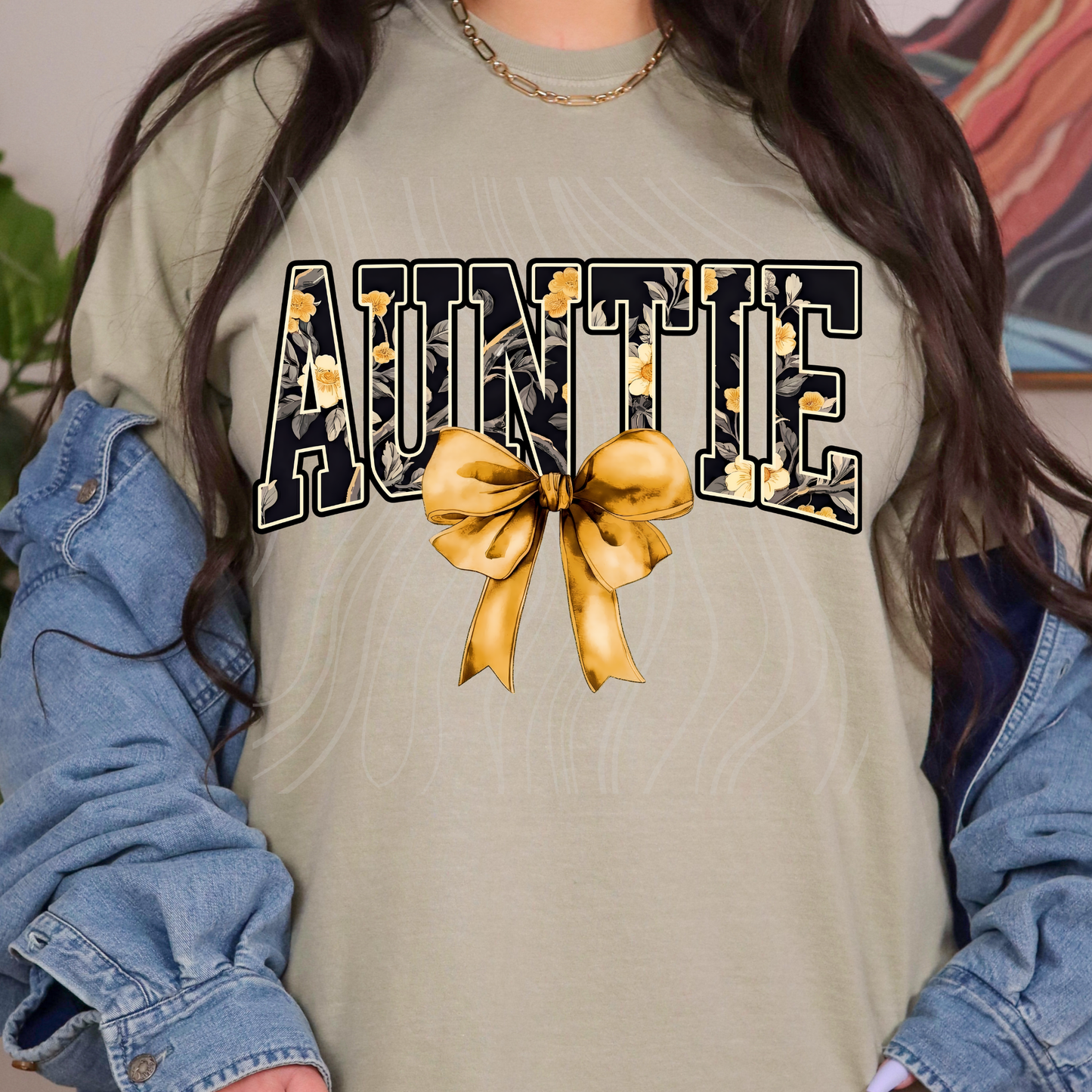 Gold Floral Auntie Transfer