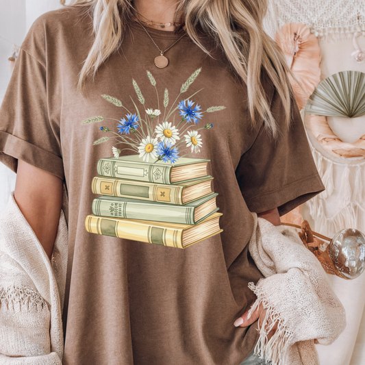 Blue Flowers On Stacked Books Transfer