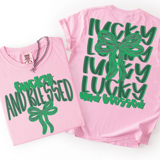 Lucky And Blessed Stacked Bow Transfer *TWO PART**SOLD SEPARATELY**