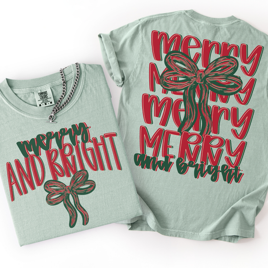 Merry And Bright Stacked Bow Transfer *TWO PART**SOLD SEPARATELY**