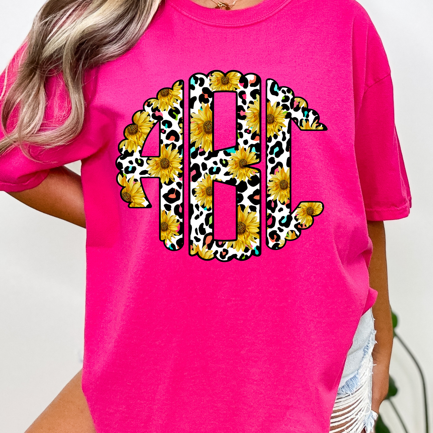 Sunflower Rainbow Leopard - Custom Monogram Transfer