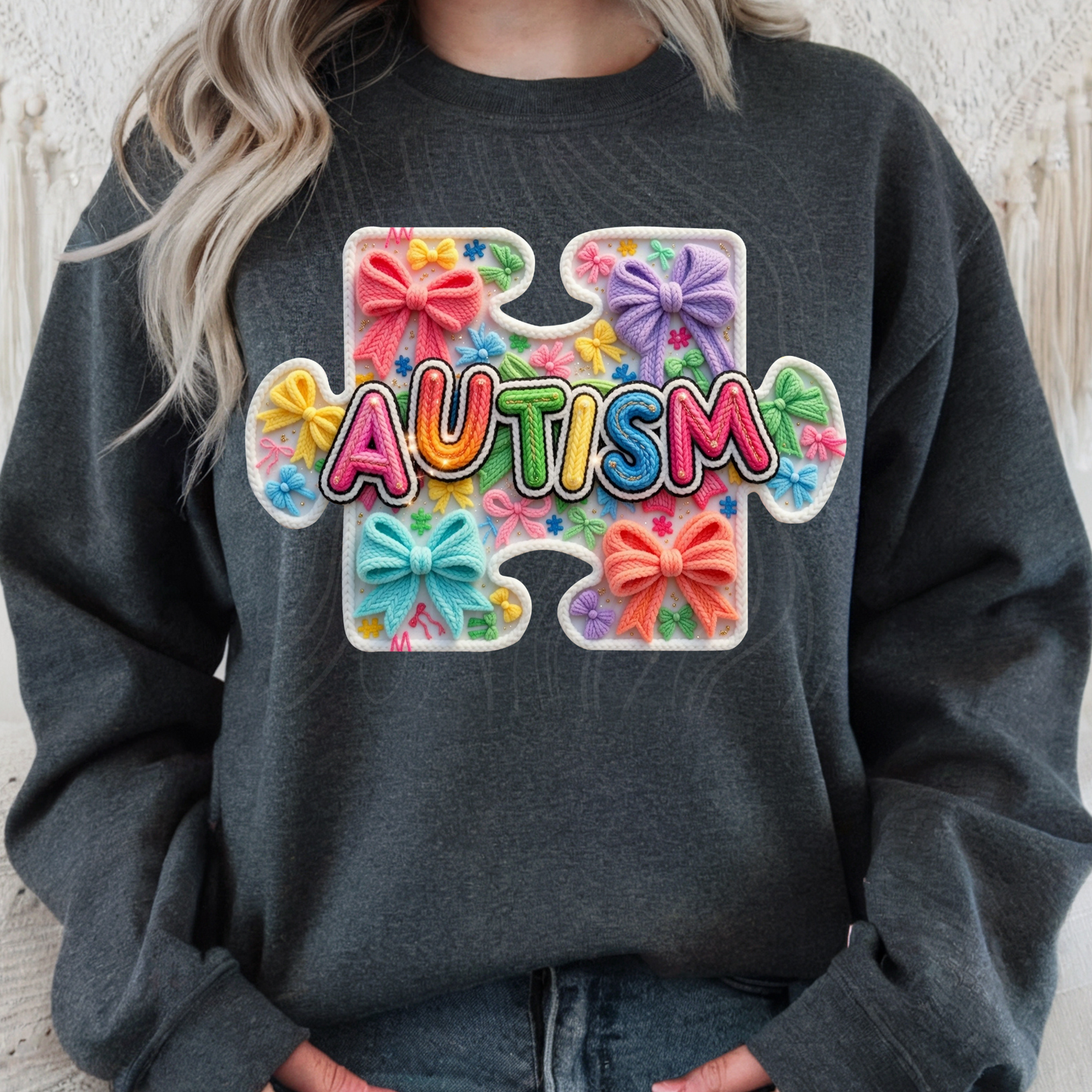 Bow Autism Faux Yarn Transfer