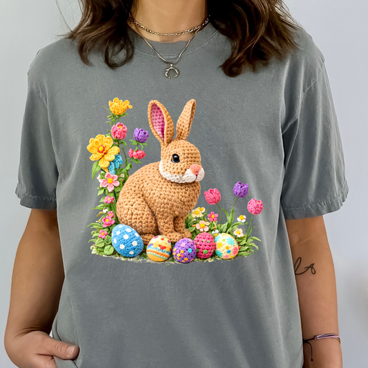 Floral Easter Bunny And Eggs Transfer