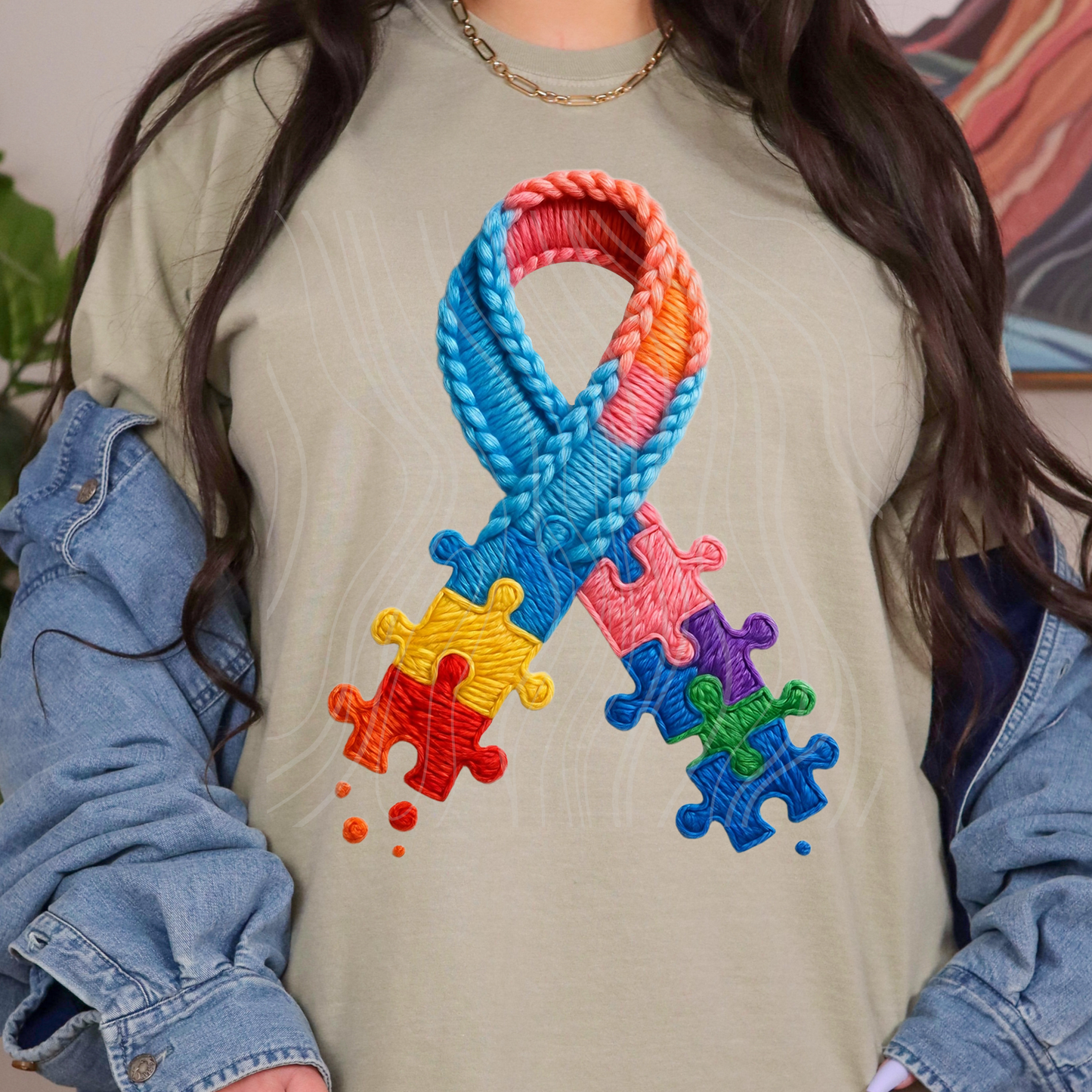 Autism Faux Yarn Ribbon Transfer
