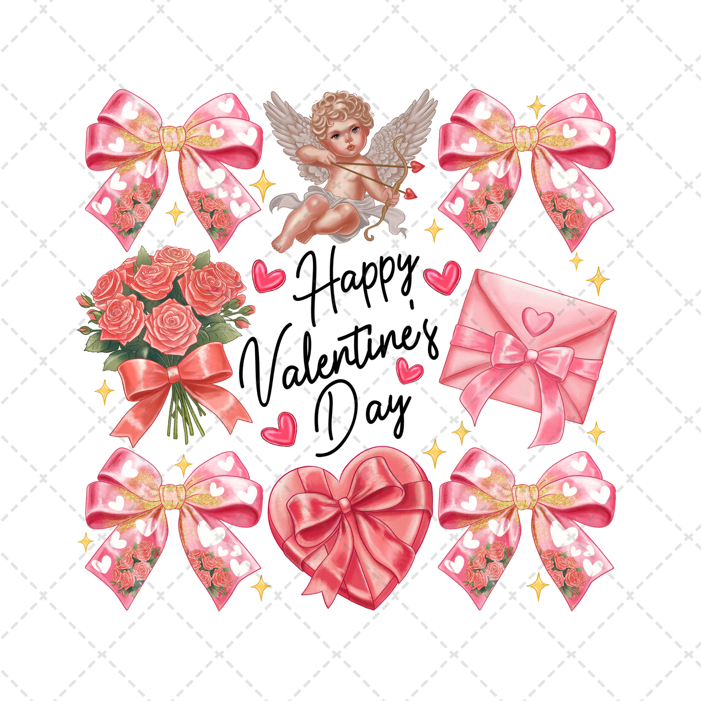 Happy Valentines Day Coquette Grid Transfer