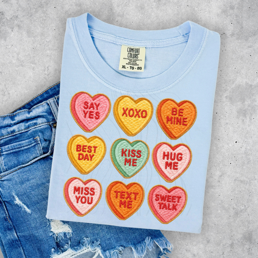 Faux Embroidered Heart Candies Transfer