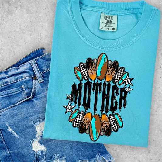 Turquoise Checkered Flame Mother Transfer