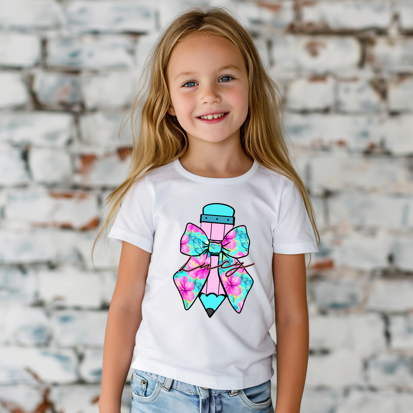 Preppy Floral Coquette Pencil With Name - Custom Monogram Transfer