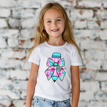 Preppy Floral Coquette Pencil With Name - Custom Monogram Transfer