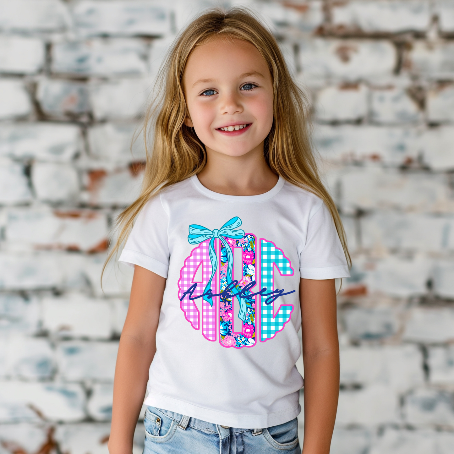 Mix Floral Checkered Preppy  - Custom Monogram Transfer