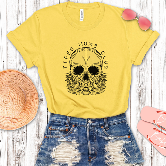 Tired Moms Club Floral Skull Transfer