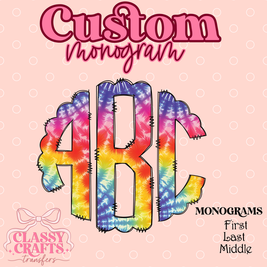 Bright Tie Dye- Custom Monogram Transfer