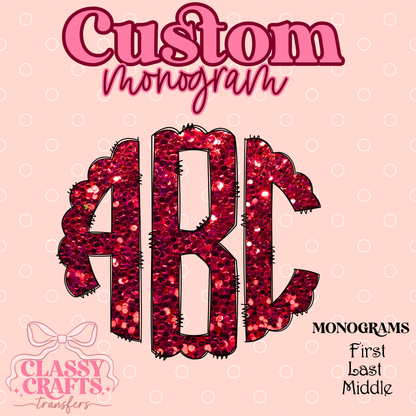 Red Maroon Chunky Glitter - Custom Monogram Transfer