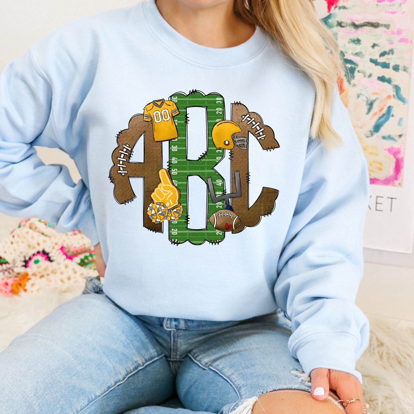 Yellow Football - Custom Monogram Transfer