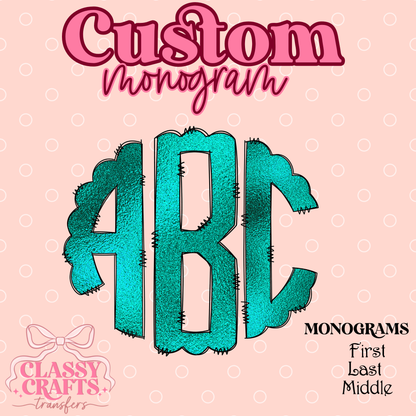 Turquoise Foil - Custom Monogram Transfer