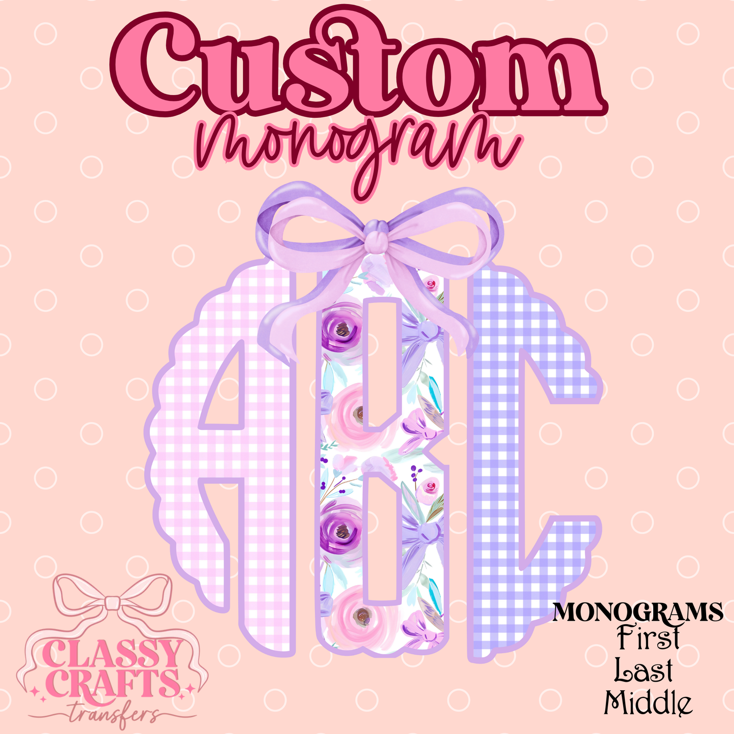 Purple Floral Coquette Bow   - Custom Monogram Transfer