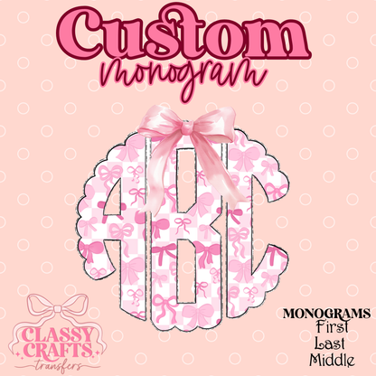 Pink Checkered Coquette Bow   - Custom Monogram Transfer