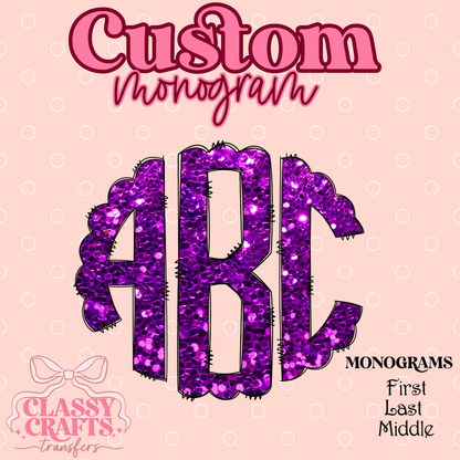 Purple Chunky Glitter - Custom Monogram Transfer