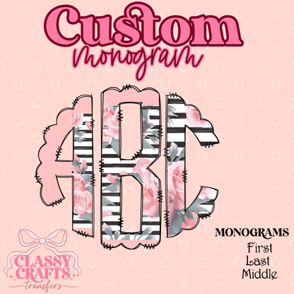 Flower Stripes - Custom Monogram Transfer