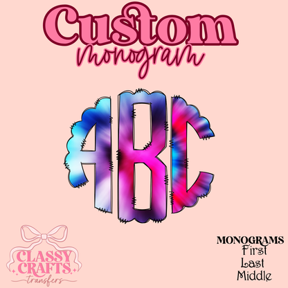 Purple/blue Tie-Dye - Custom Monogram Transfer
