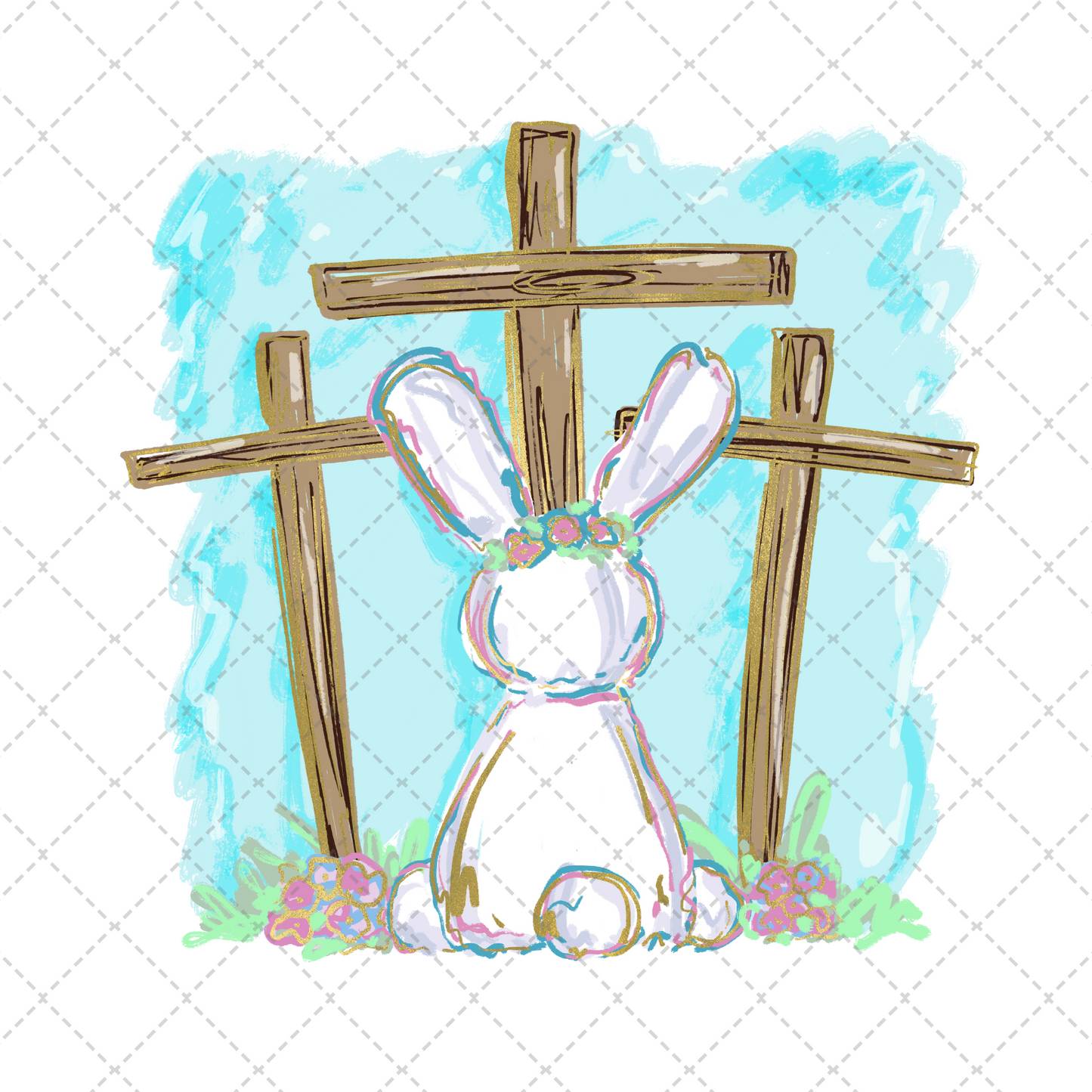 Watercolor Bunny Cross Transfer