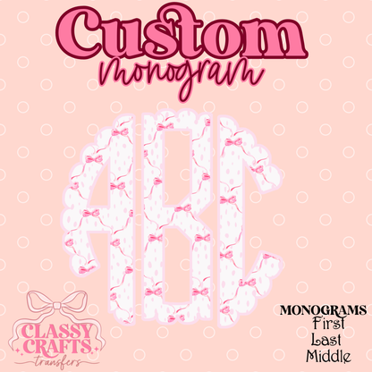 Pink Coquette Bow   - Custom Monogram Transfer