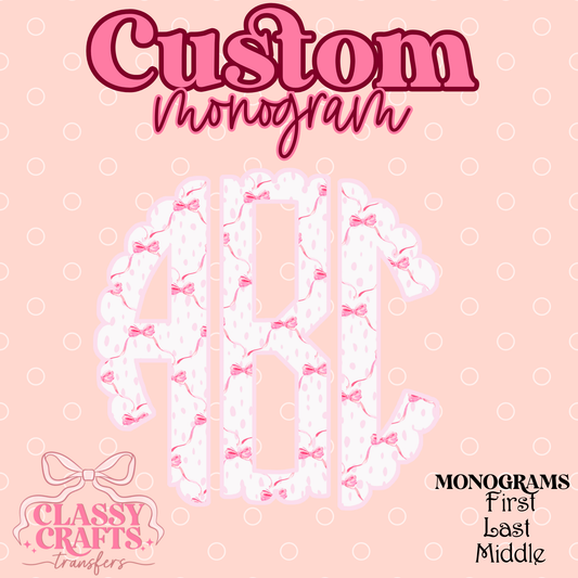 Pink Coquette Bow   - Custom Monogram Transfer