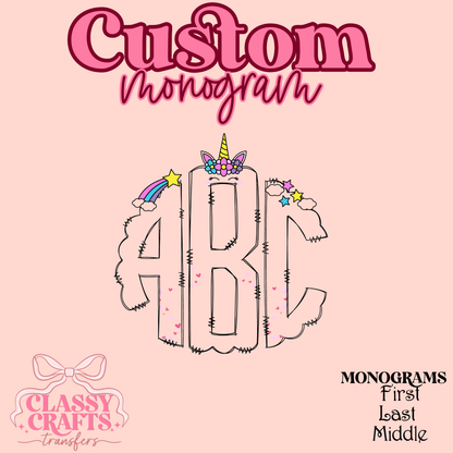 Unicorn Magic -  Custom Monogram Transfer