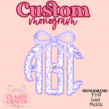 Purple Floral Coquette Bow   - Custom Monogram Transfer