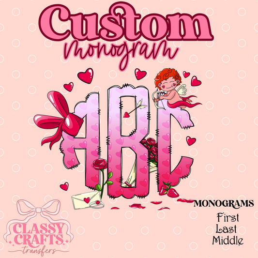 Pink & Purple Cupid Heart - Custom Monogram Transfer