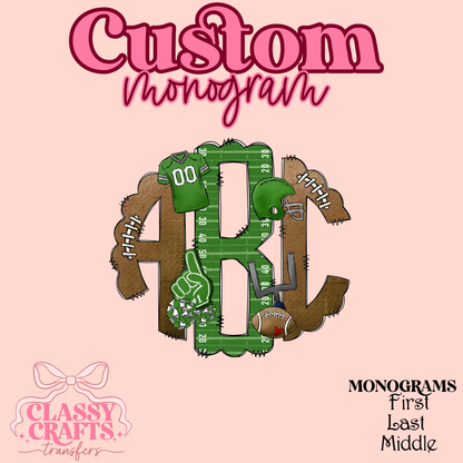 Green Football - Custom Monogram Transfer
