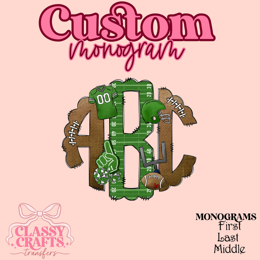 Green Football - Custom Monogram Transfer