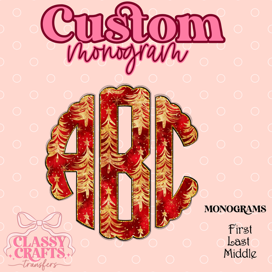 Red & Gold Christmas Tree - Custom Monogram Transfer