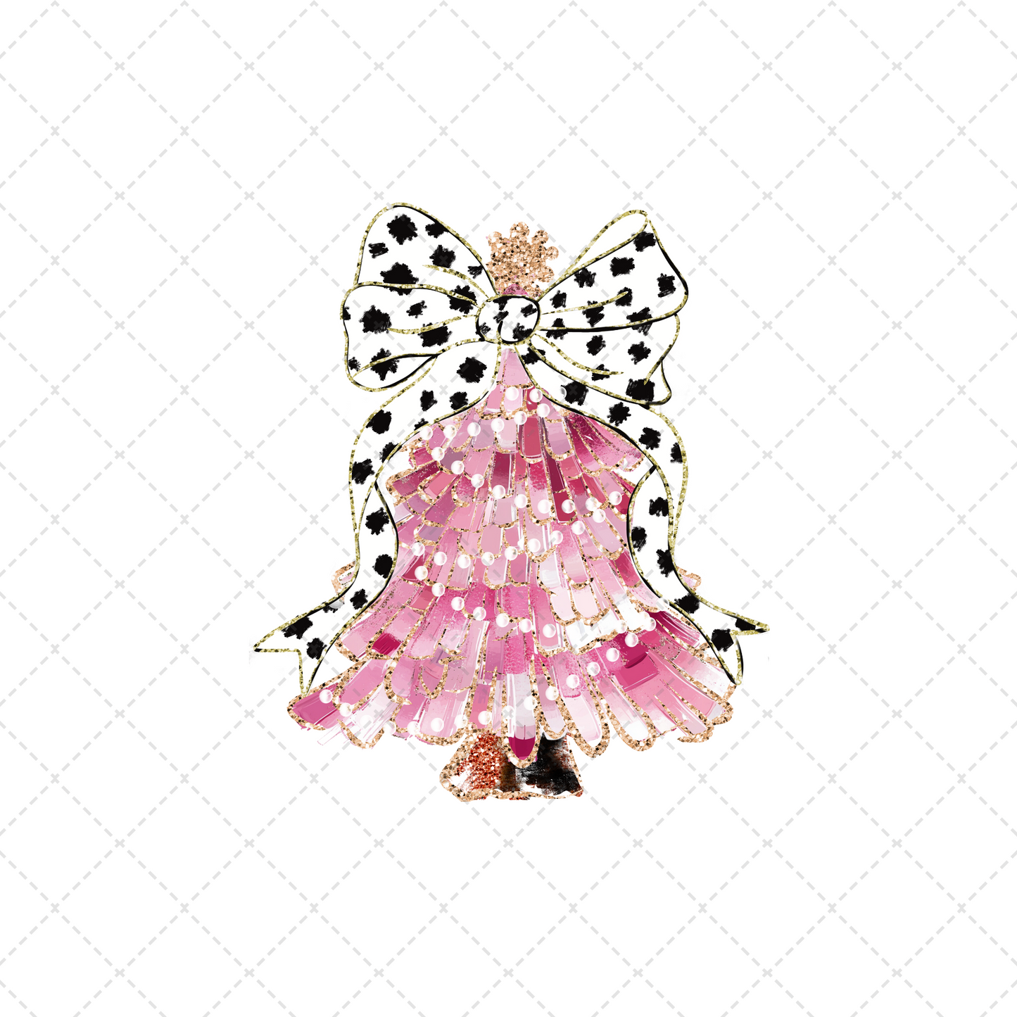 Pink Christmas Tree With White And Black Polka Dot Bow Transfer