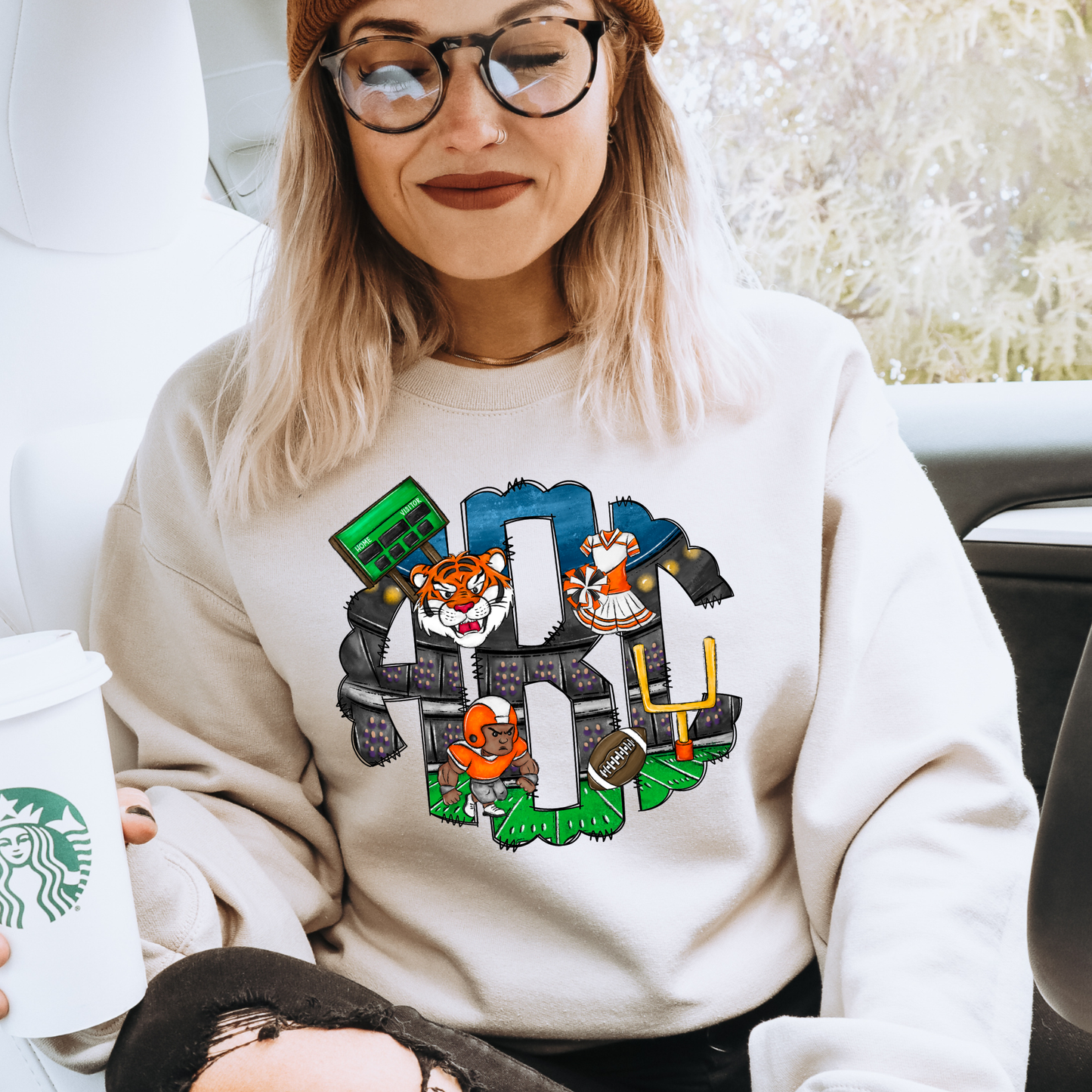 Orange Football Tiger - Custom Monogram Transfer