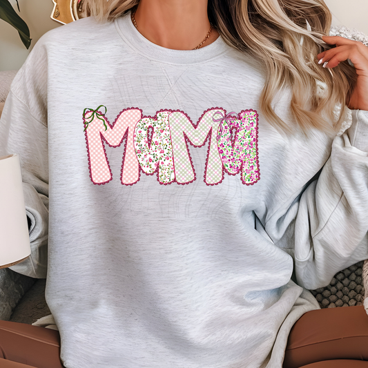 Scalloped Checkered Floral Mama Transfer