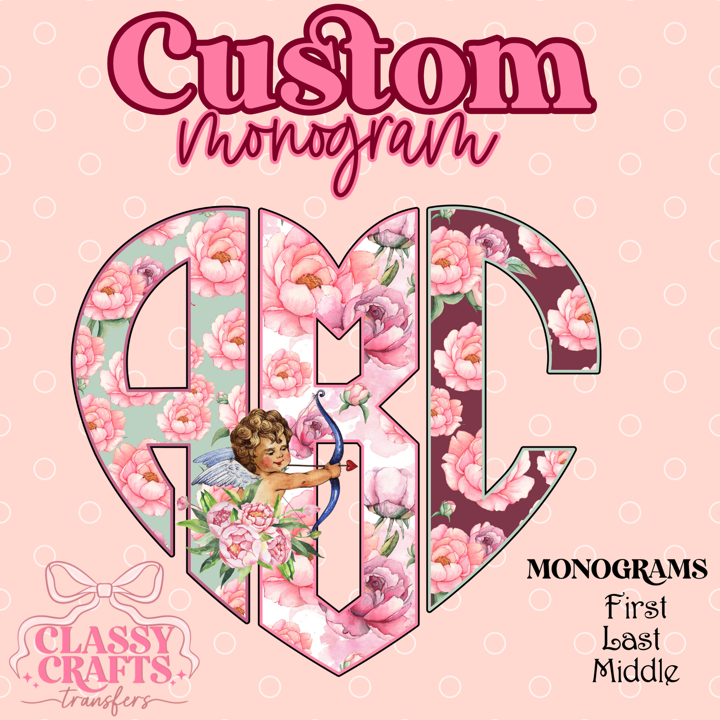 Floral Cupid - Custom Monogram Transfer