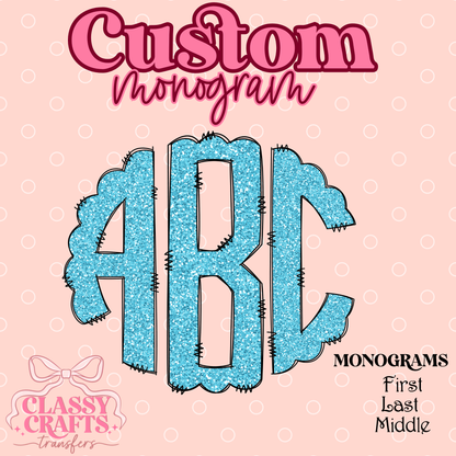 Blue Glitter - Custom Monogram Transfer