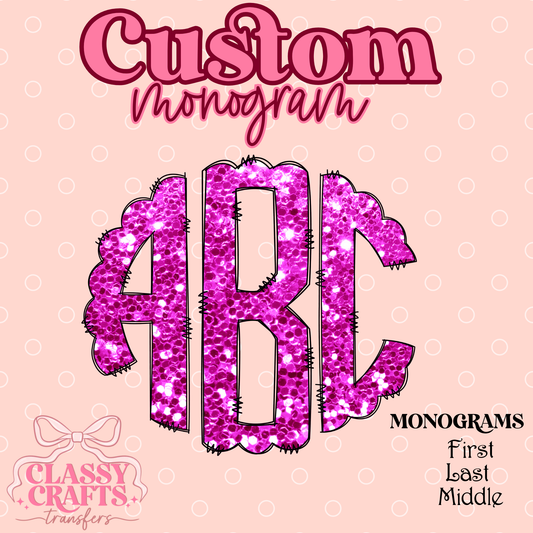 Bright Pink Glitter - Custom Monogram Transfer