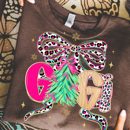 Pink Cheetah Christmas Gigi Transfer