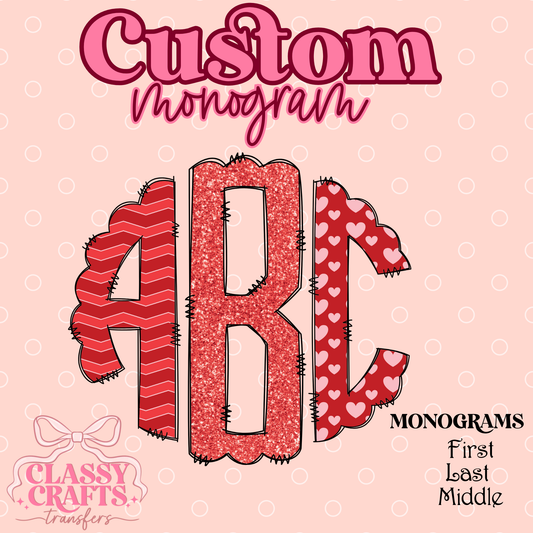 Chevron Glitter Heart - Custom Monogram Transfer